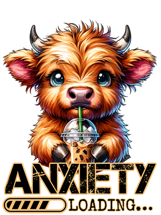 Highland Cow With Iced Coffee - Anxiety Loading