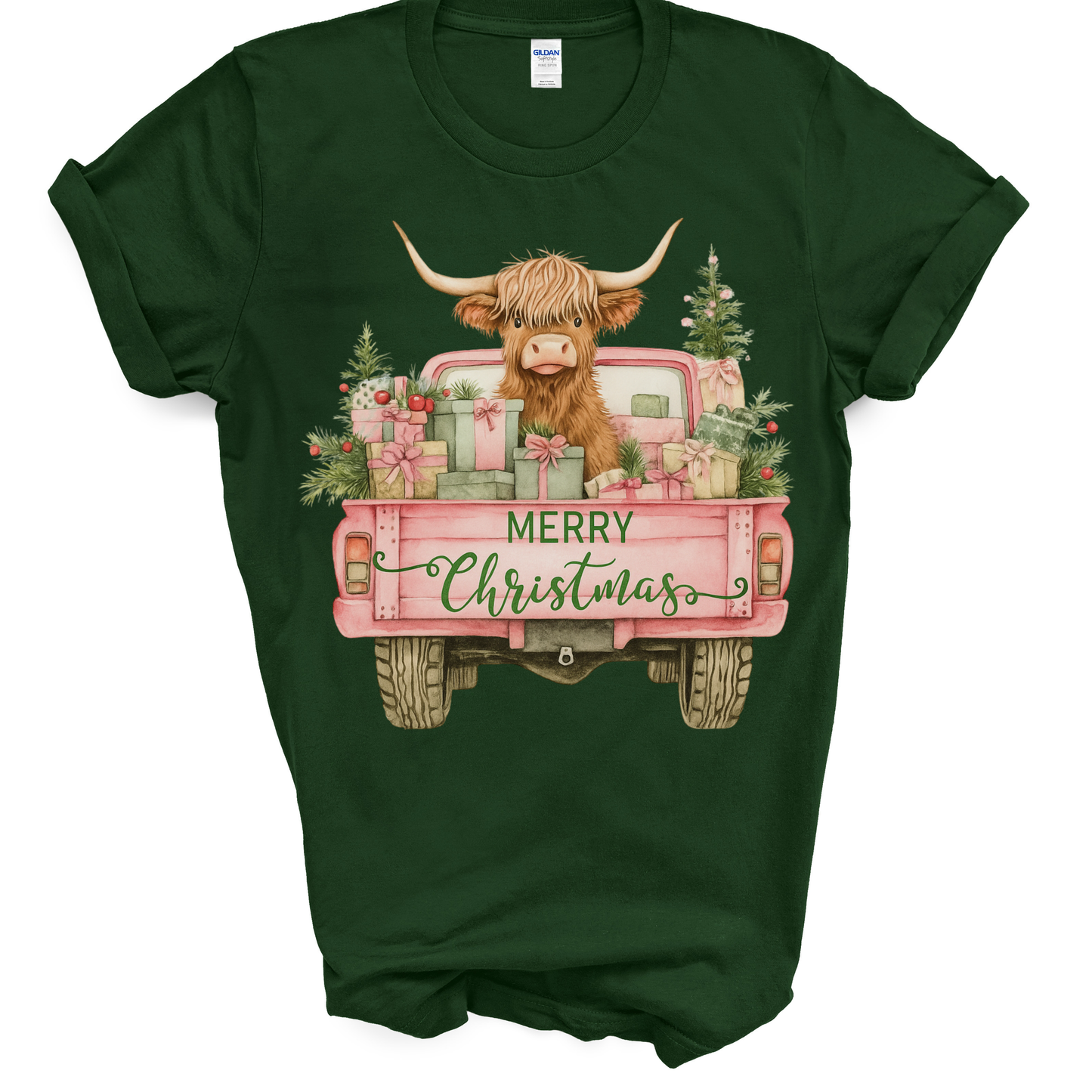 Pink Truck Highland Cow Christmas
